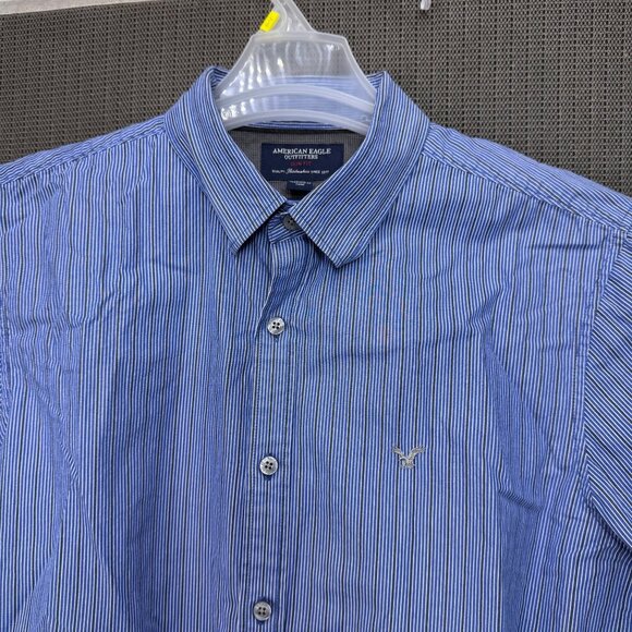 American Eagle Mens Size L Blue Slim Fit Striped Button-Down Shirt Long Sleeve - Picture 9 of 10